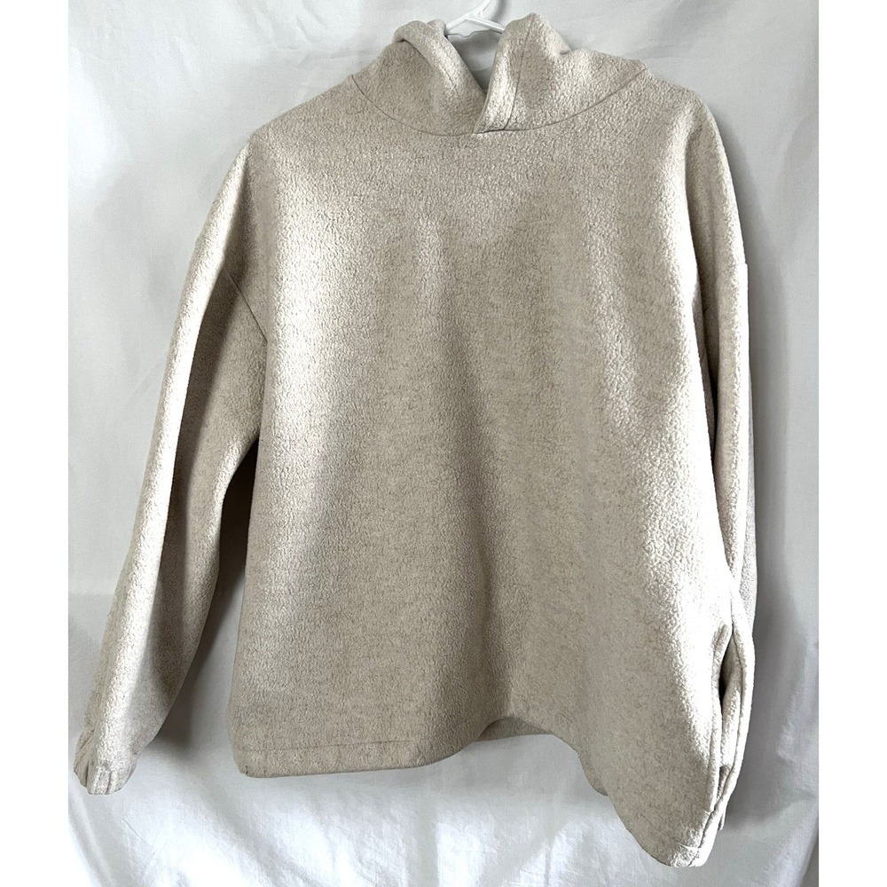 Zara Hoodie Womens Sz Med Ivory Fleece Stylish Casual Cozy Pullover